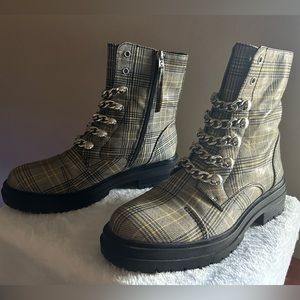 Yellow Plaid Combat Boots